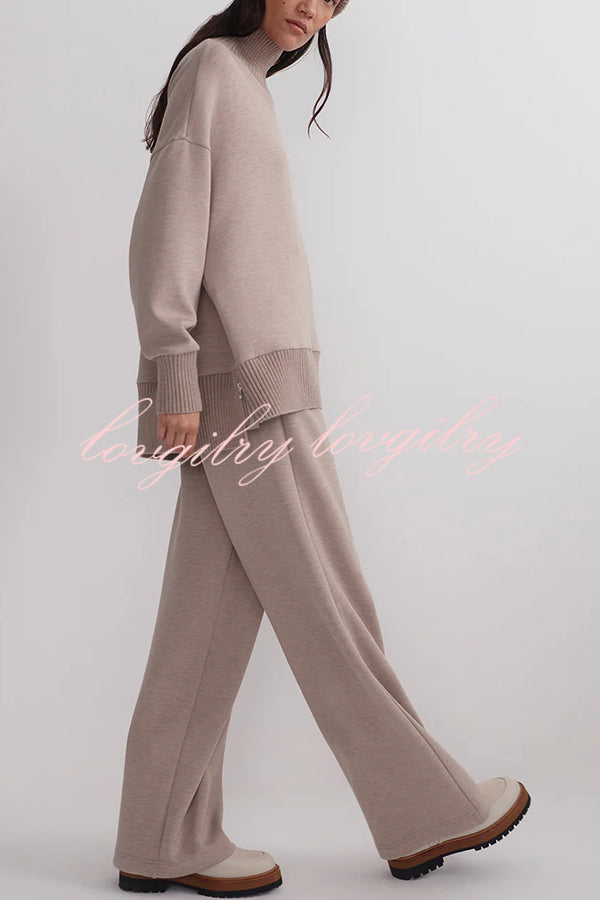 Berner High-Neck Long Sleeve Side Zipper Sweatshirt and Elastic Waist Pocketed Loose Pants Set