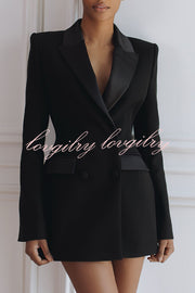 Modern Evening Gown Satin Lapel Button Long Sleeve Tuxedo-style Blazer Mini Dress