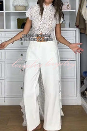 Elegant Personality Floral Lace Short Sleeve Front Slit Maxi Top
