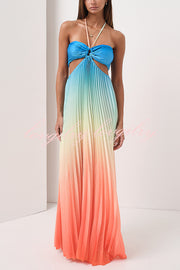 Get Ready Beautiful Gradient Print Cutout Halterneck Pleated Maxi Dress