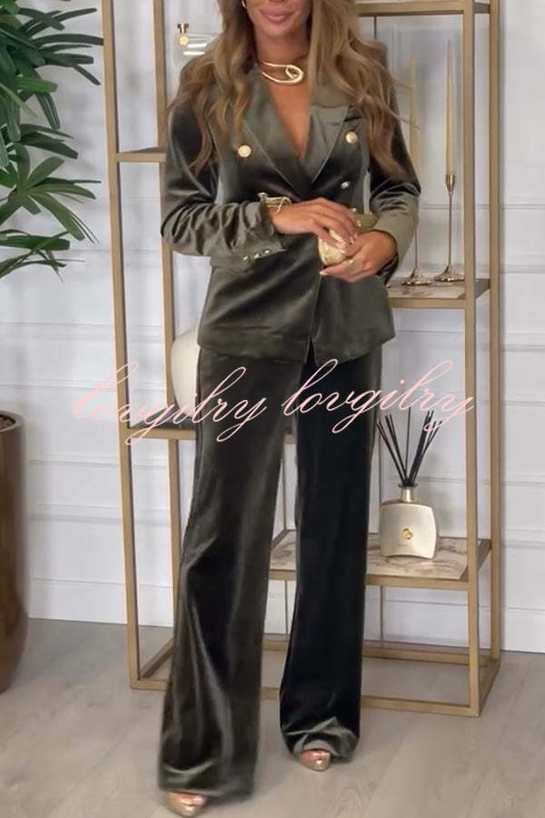 Guest of Honor Velvet Metal Button Lapel Blazer and Elastic Waist Pocketed Loose Pants Set