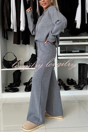 Solid Color Loose Hooded Tie Sweatshirt and Elastic Waist Casual Straight Pants Set