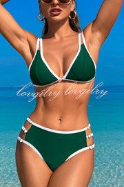 Contrast Color Lace-up Stretch Two-piece Bikini Swimsuit