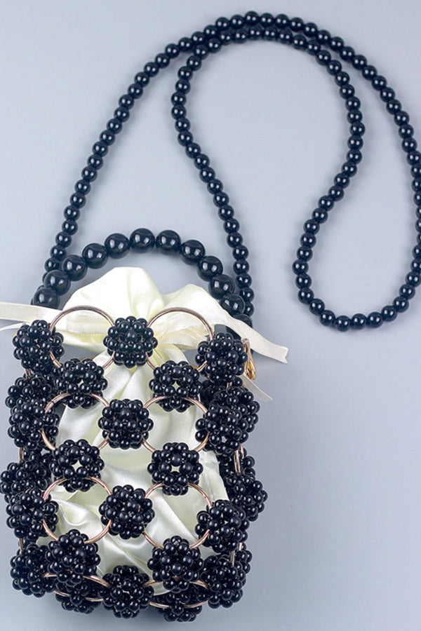 Metal Craft Hand-woven Hollow Pearl Bucket Bag