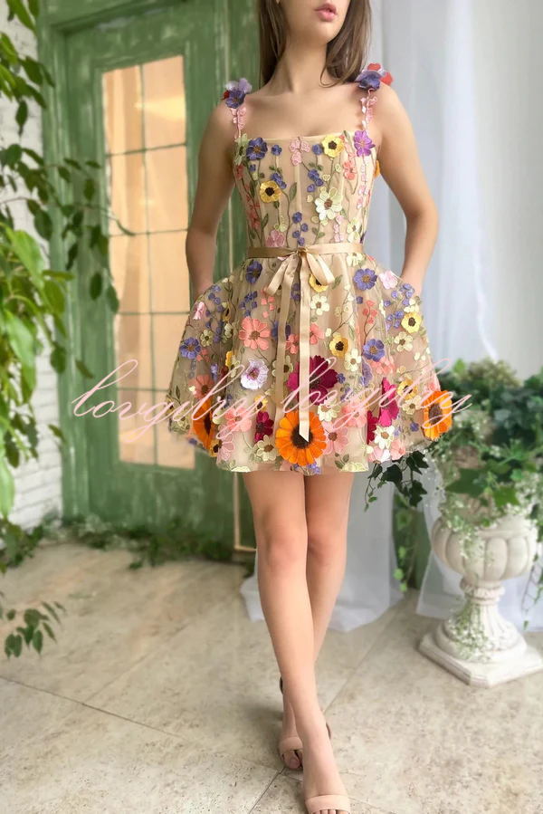 Like A Fairy Embroidery Floral Applique Prom Mini Dress