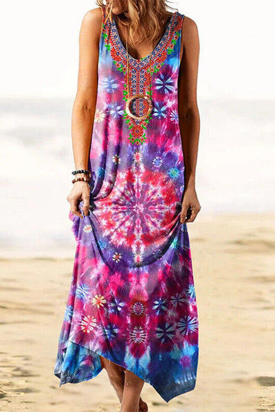 Play In Paradise Tie-dye Print Loose Tank Mid Dress