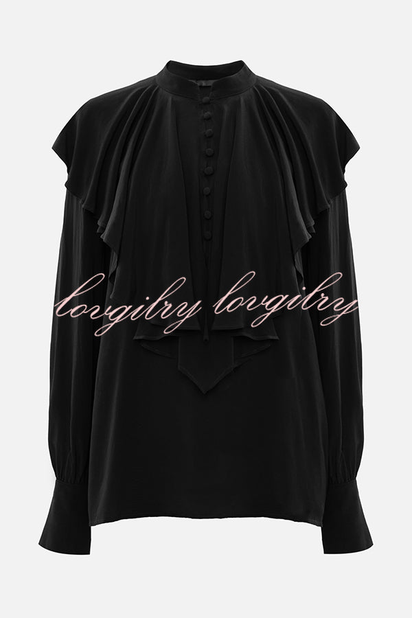 Court-style Draped Ruffled Elegant Chiffon Blouse
