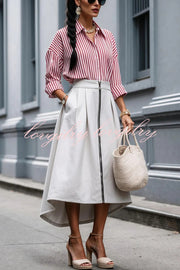 Effortless Charm Printed Button Down Long Sleeve Relaxed Blouse