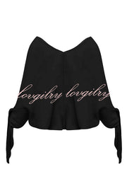 Joyful Bond Linen Blend V-neck Knotted Cuff Half Sleeve Loose Top