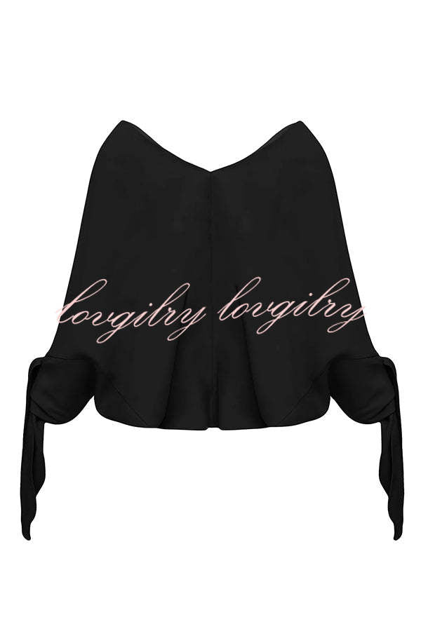 Joyful Bond Linen Blend V-neck Knotted Cuff Half Sleeve Loose Top
