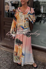Ellison Unique Print Elastic Waist Pocketed Wide Leg Pants