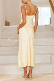 Satin Solid Color Elegant Sling Waist Open Back Maxi Dress