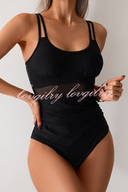 Fashion Waist Mesh Stretch One-piece Swimsuit