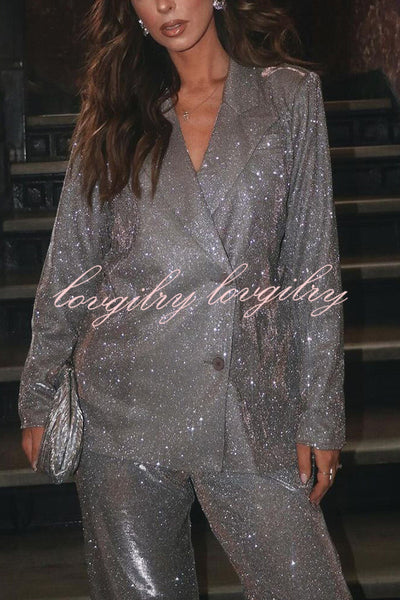 Jordyn Metallic Lapel Buttoned Long Sleeve Blazer