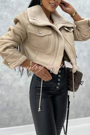 Stylish Lambswool Short Zipped Biker Jacket