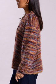 Fashionable Mixed Color Loose V-neck Casual Knit Cardigan