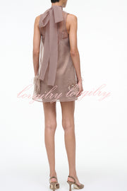 Playful Charm Sheer Chiffon Embellished Feather Back Bow H-line Mini Dress