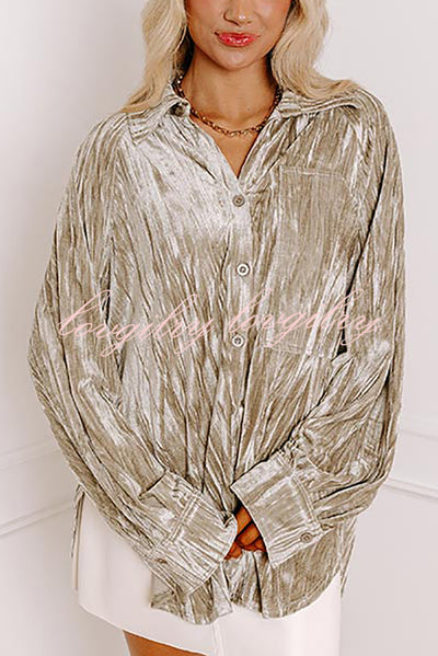 Solid Color Velvet Light-sensitive Drape Loose Shirt