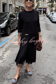 Jollie Knit Long Sleeve Front Slit Midi Sweater and Pleated Tulle Stretch Tank Midi Dress Two-piece Set