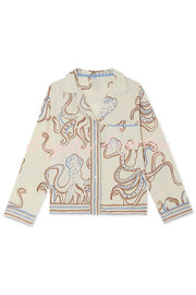 Calm Seas Line Octopus Unique Print Loose Shirt and Elastic Waist Pocketed Pajama Set