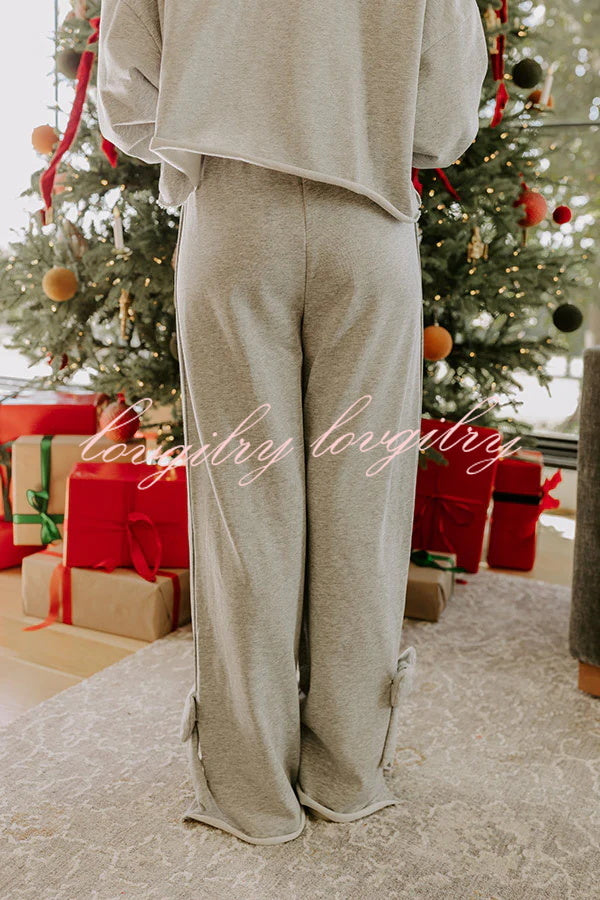 Dear Daydream Loose Bow Tie Long-Sleeved Sweatshirt and Elastic Waist Pocket Pants Set