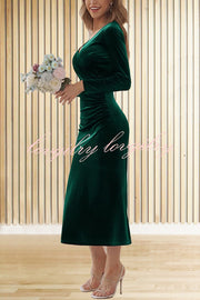 Solid Color Velvet Long Sleeve V-neck Slim Fit Fishtail Maxi Dress