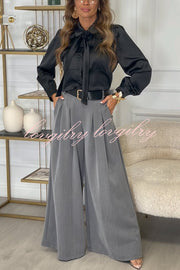 Sayla Pleated High Rise Elastic Waist Pocketed Wide Leg Pants