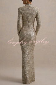 Galaxy Premium Sequin Turtle Neck Long Sleeve Maxi Dress