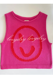 Always Happy Face Knit Unique Pattern Versatile Loose Tank Top