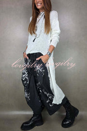 Solid Color Knitted Long-sleeved Casual Slit Midi Dress