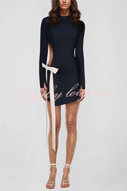 Fashionable Long-sleeved Hollowed-out Bow Slim-fit Mini Dress