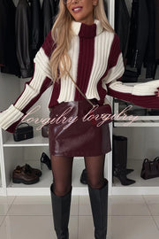 Comfort and Warmth Knit Color Block Long Sleeve Turtleneck Sweater