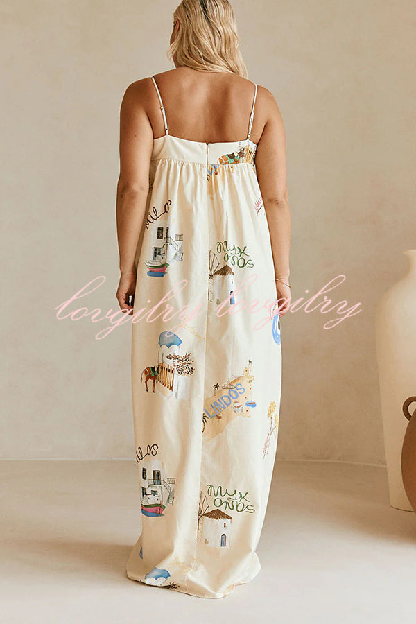 Linen Blend Sling Backless Loose Holiday Maxi Dress