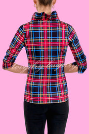 Duke of York Holiday Plaid Ruffle Stand Neck Half Sleeve Blouse