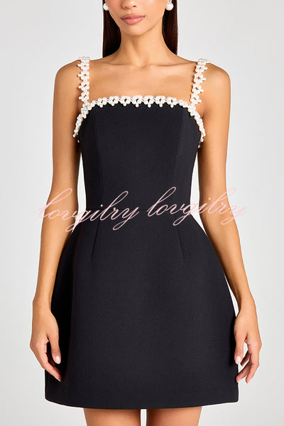 Lovers Kiss Pearl Trim Straps Pocketed Tulip Style Mini Dress