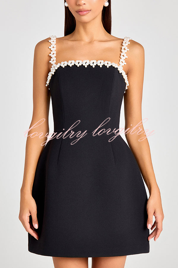 Lovers Kiss Pearl Trim Straps Pocketed Tulip Style Mini Dress