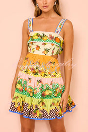 Sweet and Sour Summer Multicolor Lemon Print Pleated Hem Mini Dress