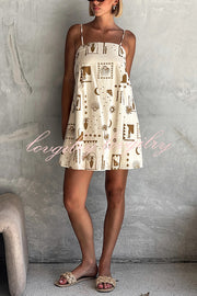 Fashionable Graffiti Printed Halter Backless Loose Mini Dress
