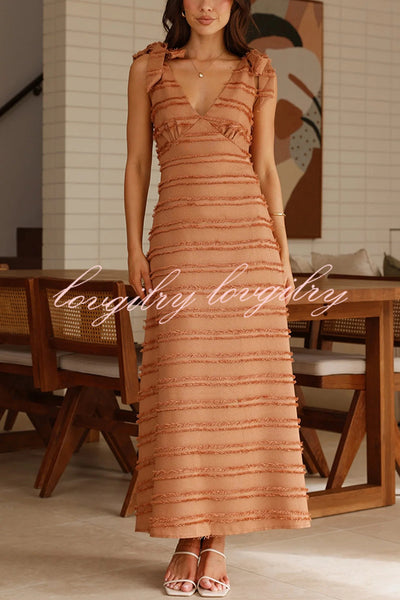 Solid Color V-neck Elegant Sling Lace Up Vacation Maxi Dress
