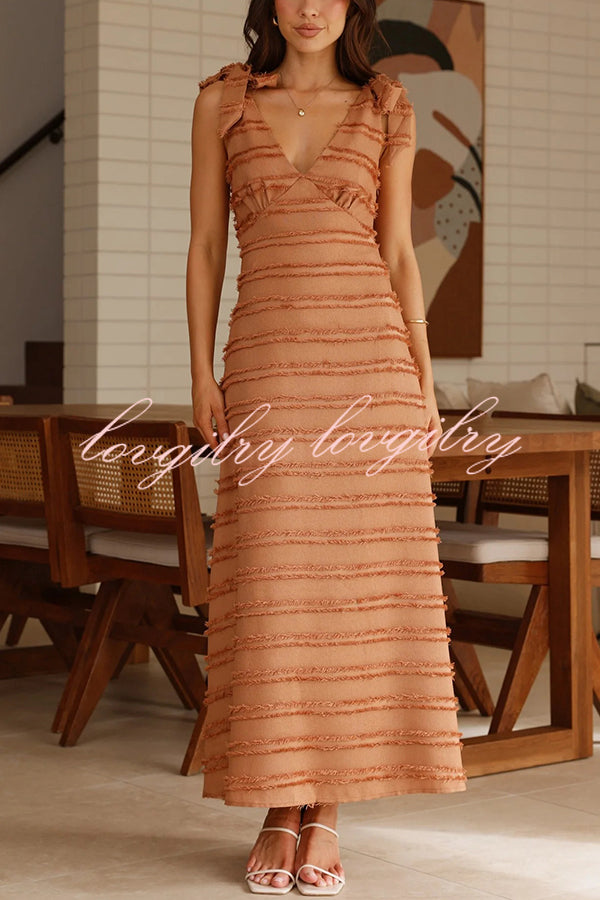 Solid Color V-neck Elegant Sling Lace Up Vacation Maxi Dress