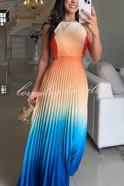 Fashionable Backless Tie Elegant Gradient Pleated Maxi Dress