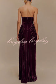 Paige Velvet Off Shoulder Side Pleated Hip Drape Maxi Dress