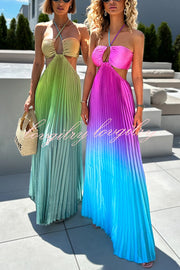 Get Ready Beautiful Gradient Print Cutout Halterneck Pleated Maxi Dress