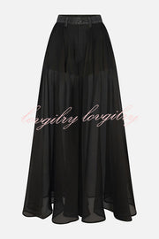 Avant-garde Fashion Denim Flowing Organza Patchwork Pocketed Wide Leg Jeans