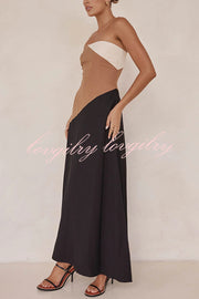 Calissa Asymmetrical Colour Block Strapless Pocketed A-line Maxi Dress