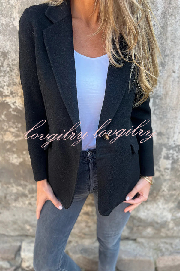 Daytime Perfection Faux Wool Lapel Button Relaxed Blazer