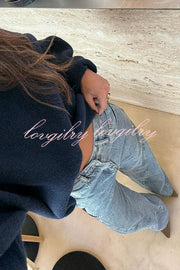 Jessy Denim Mid Rise Side Star Pattern Pocket Wide Leg Jeans