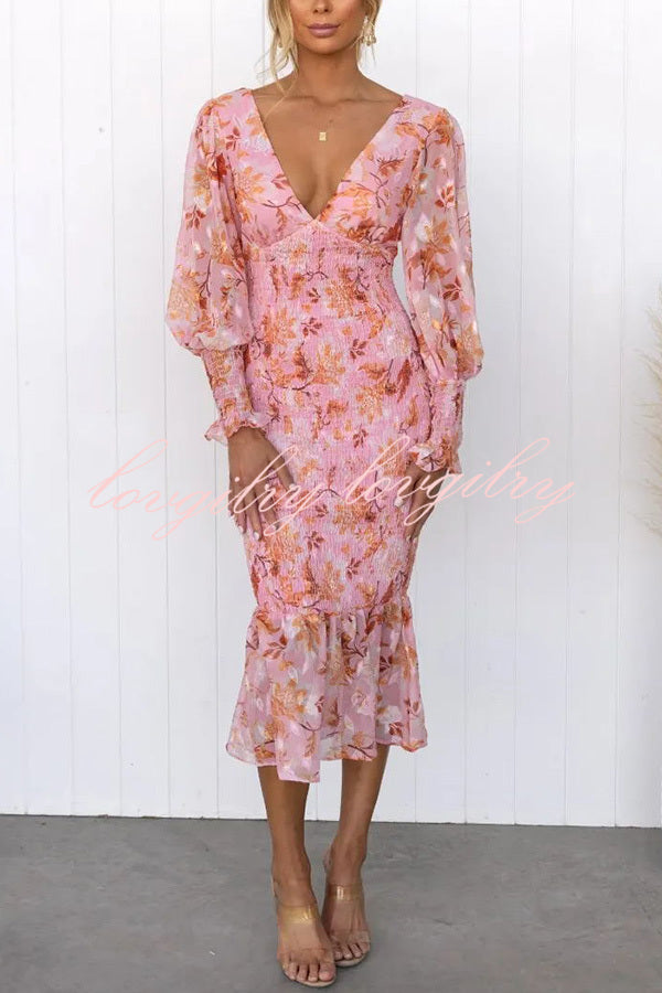 Garden Gathering Floral Smocked Waist Midi Dress