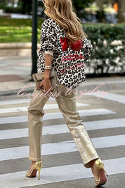 Unique Modern Feel Leopard and Cherry Print Casual Sweatshirt