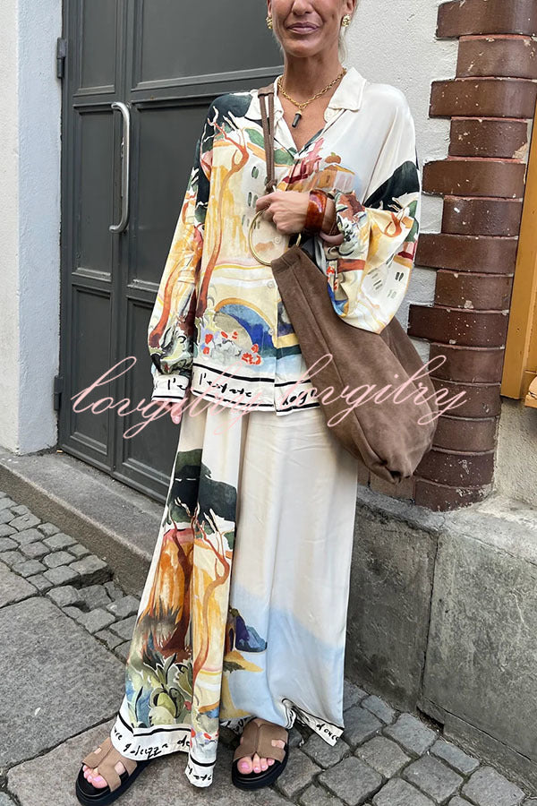 Ellison Unique Print Elastic Waist Pocketed Wide Leg Pants